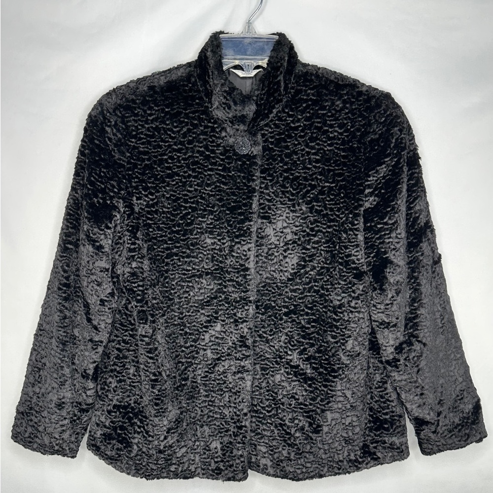 Laura Ashley Black Faux Fur Jacket‎ Blazer Sz SP
